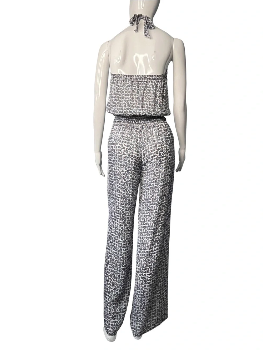 Tory Burch Silk Ditsy Floral Wide Leg Halter D-Ring Tassel Jumpsuit XS